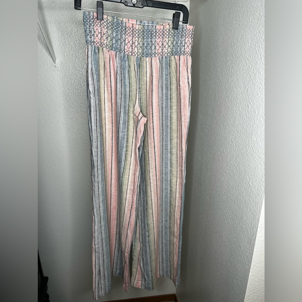 Indigo Rein Smocked Waist Stripe Linen Pants